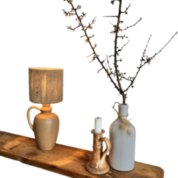 Lampe grès vintage et abat jour corde naturelle