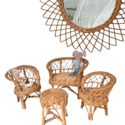 Salon rotin poupée vintage