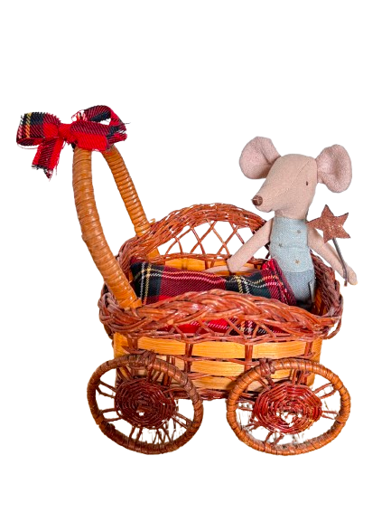 Landeau mini poupée osier vintage