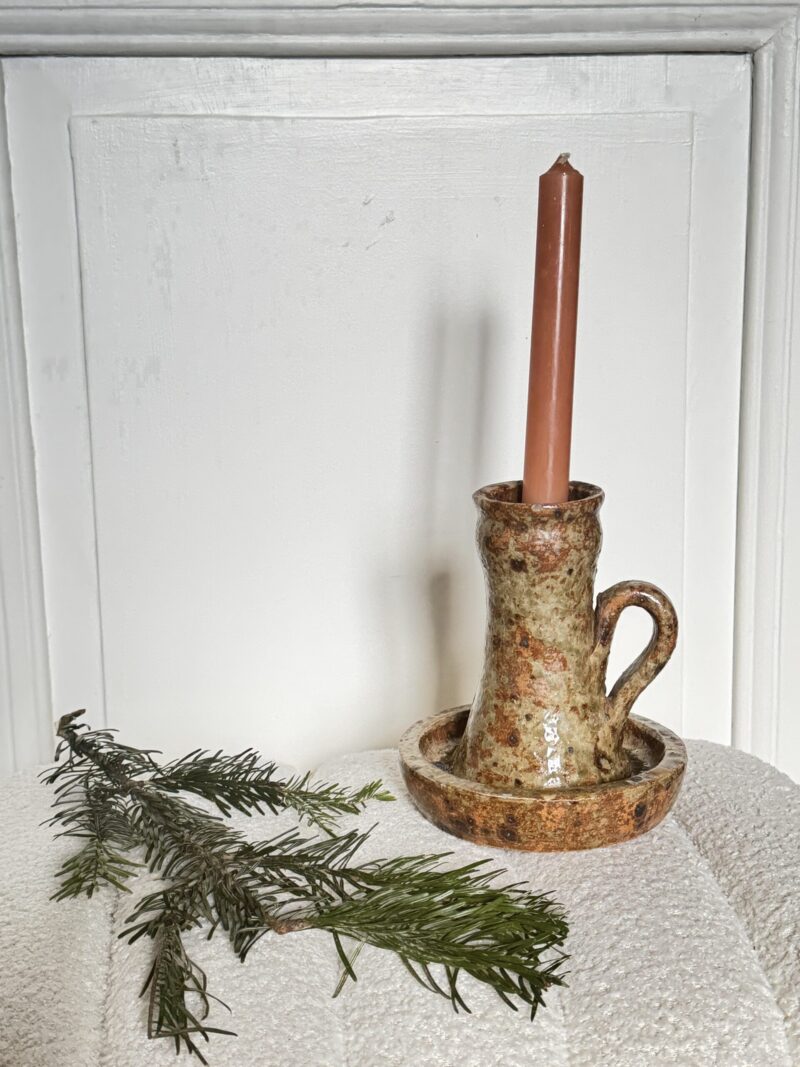 Bougeoir céramique vintage grès pyrité