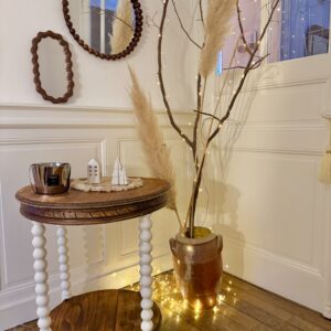 Table guéridon Bois pieds boules perles