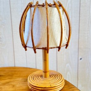 Lampe à poser vintage rotin, Louis Sognot