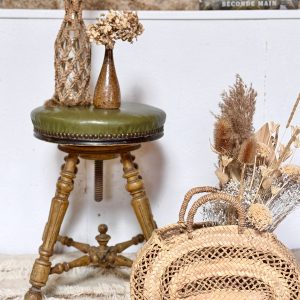 Tabouret ancien bois et cuir
