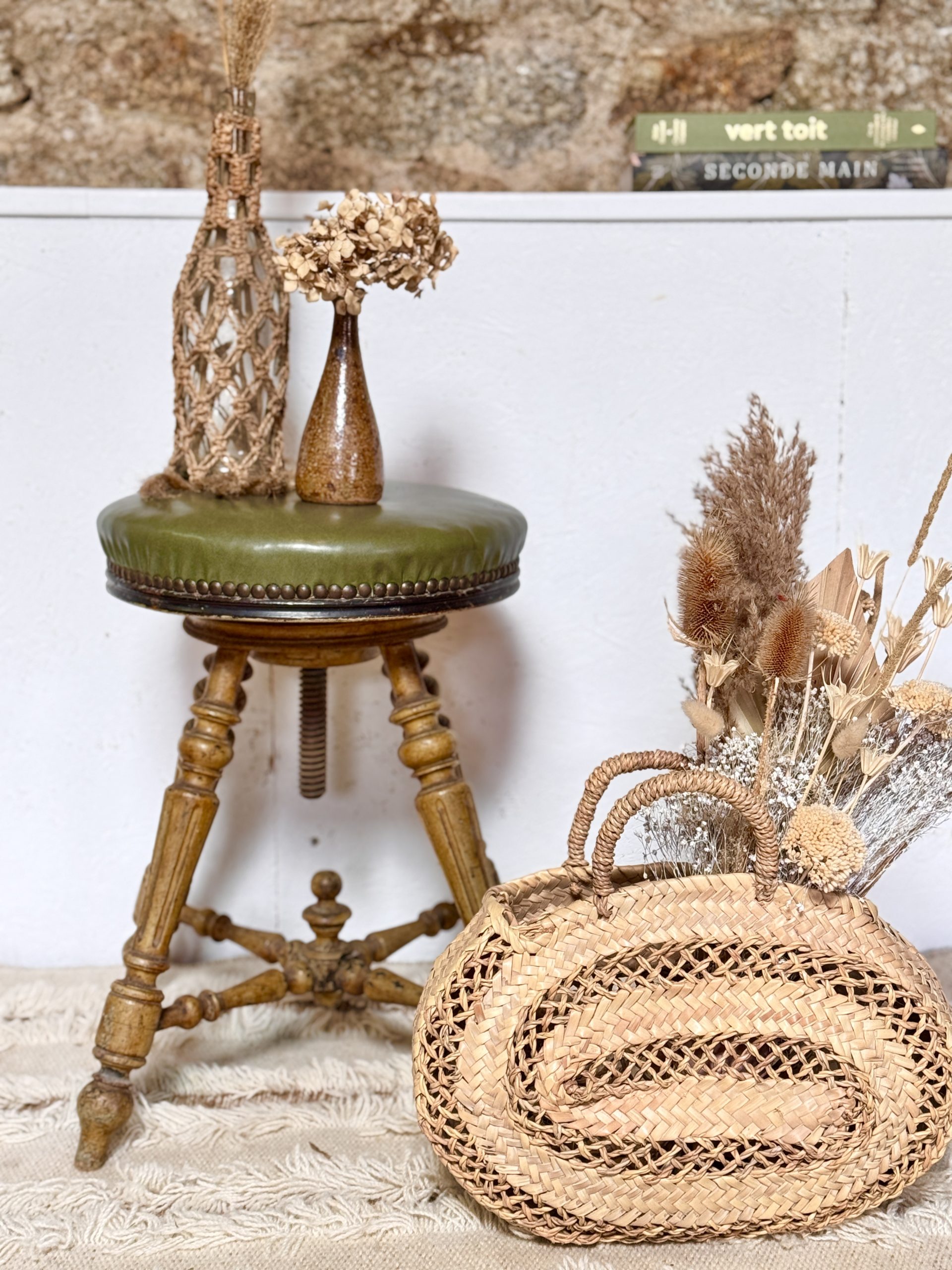 Tabouret ancien bois et cuir